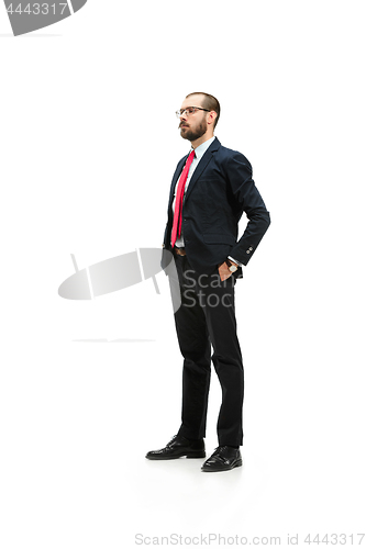 Image of Full body portrait of businessman with folder on white