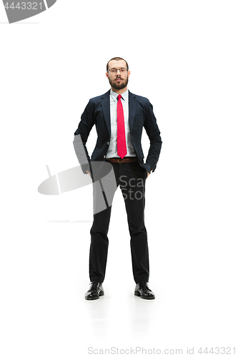 Image of Full body portrait of businessman on white studio background