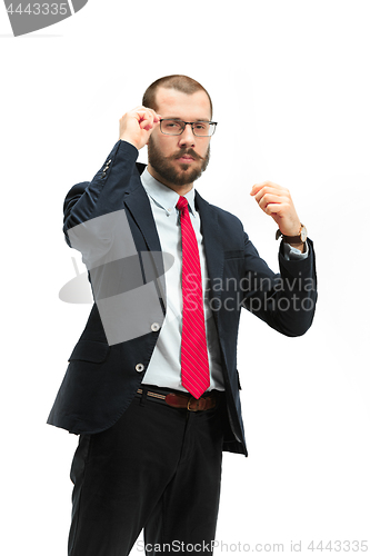 Image of The studio shot or portrait of businessman on white