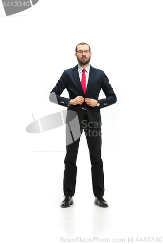 Image of Full body portrait of businessman with folder on white