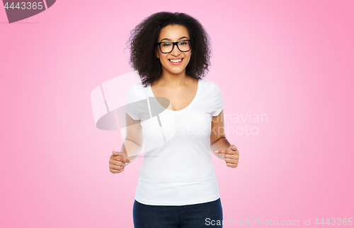 Image of african american woman in white t-shirt