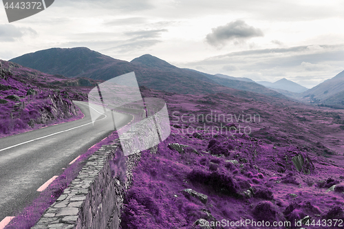 Image of asphalt road and hills at connemara in ireland