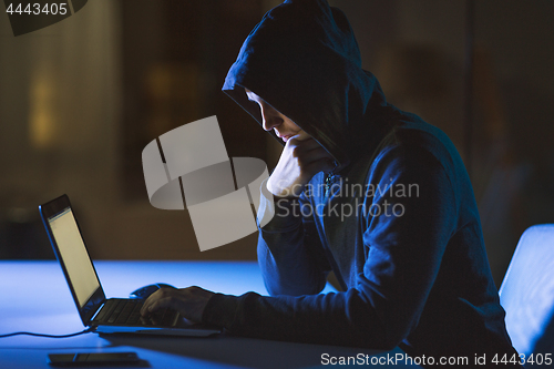 Image of hacker using laptop computer for cyber attack