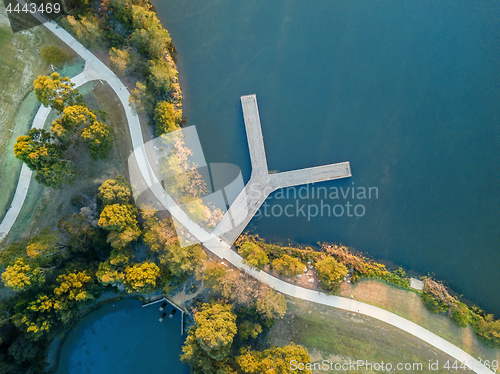 Image of Looking down onto Y Jetty on the lake