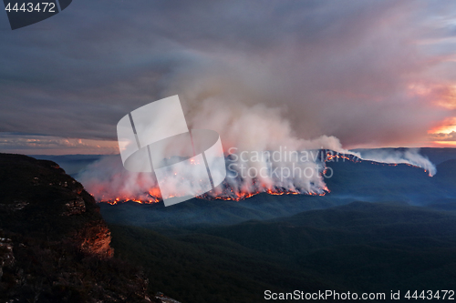 Image of Mount Solitary bush fire burning at dusk