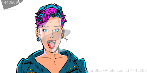 Image of surprised beautiful woman with short fashionable haircut. isolat