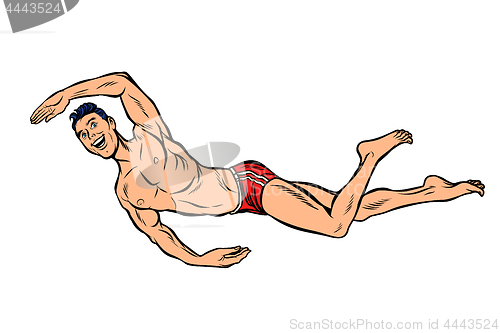 Image of man swimmer swims. Isolate on white background