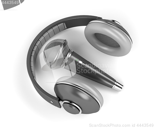 Image of Big wireless headphones and a microphone