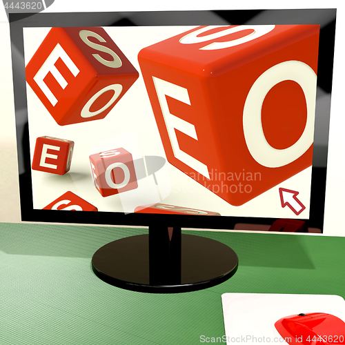 Image of Seo Dice On Computer Showing Online Web Optimization