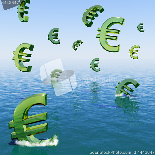 Image of Euros Falling In The Sea Showing Depression Recession And Econom