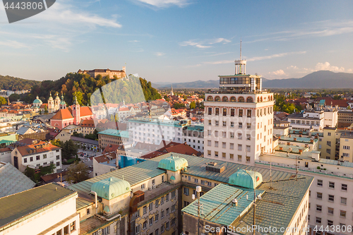 Image of Cityscape of Ljubljana, capital of Slovenia at sunset.