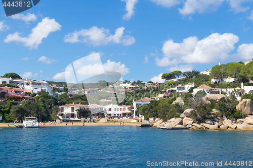 Image of Beautiful village of Port Rafael from the sea, Sardinia, Italy.