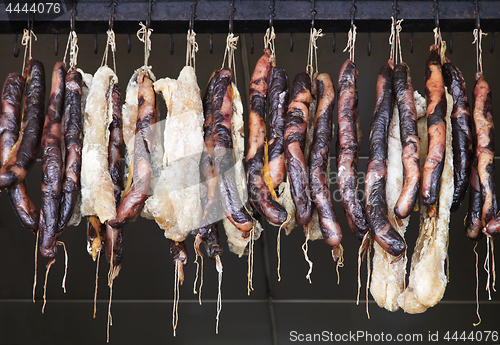 Image of Smoked sausages in Uzbek shop