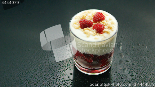 Image of Yogurt dessert with raspberry 