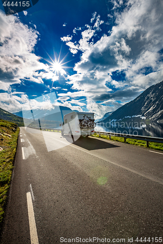 Image of Family vacation travel RV, holiday trip in motorhome