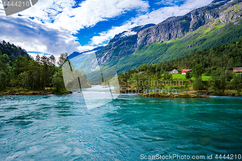 Image of lovatnet lake Beautiful Nature Norway.