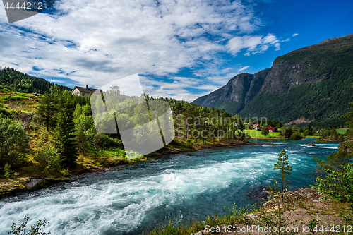 Image of lovatnet lake Beautiful Nature Norway.