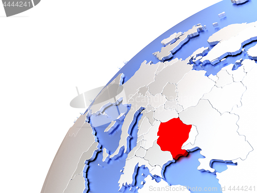 Image of Romania on modern shiny globe