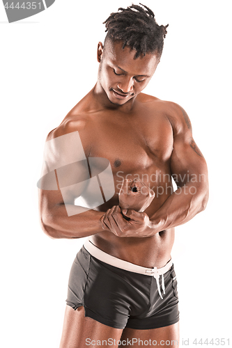 Image of Fit young man with beautiful torso isolated on white background