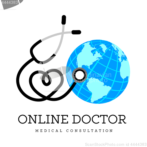 Image of Sign in the form of a stethoscope in the shape of the heart and globe. Can be used as a logo for online medicine, telemedicine or earth day