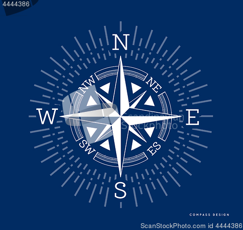 Image of Compass vector illustration in flat style. Rose of the winds with starburst, sunburst ray elements