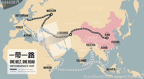 Image of One belt one road. New Chinese trade silk road. Vector map infographics