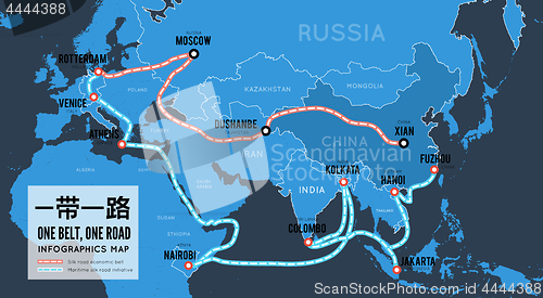 Image of One belt one road. New Chinese trade silk road. Vector map infographics