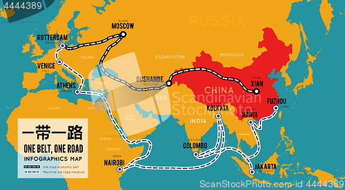 Image of One belt one road. New Chinese trade silk road. Vector map infographics