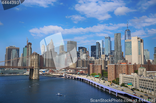 Image of Manhattan Skyline and Brooklyn Bridge, New York City