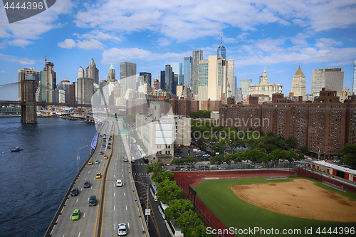 Image of Manhattan Skyline and Brooklyn Bridge, New York City