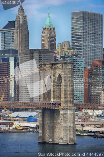 Image of Manhattan Skyline and Brooklyn Bridge, New York City