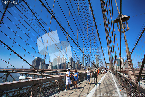 Image of New York, USA – August 23, 2018: People on pedestrian walkway 