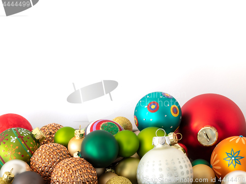 Image of Christmas decoration glass balls on white background