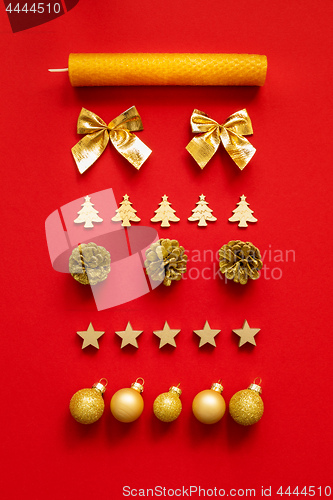 Image of Christmas decoration on red background