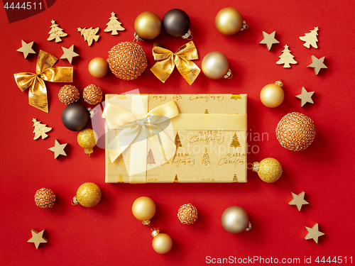 Image of Christmas decoration on red background