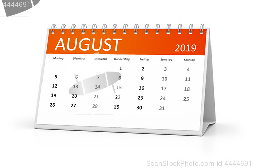 Image of table calendar 2019 august german language