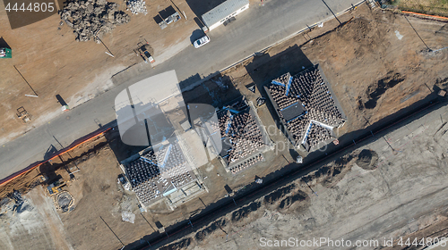 Image of Drone Aerial View of Home Construction Site Early Stage.