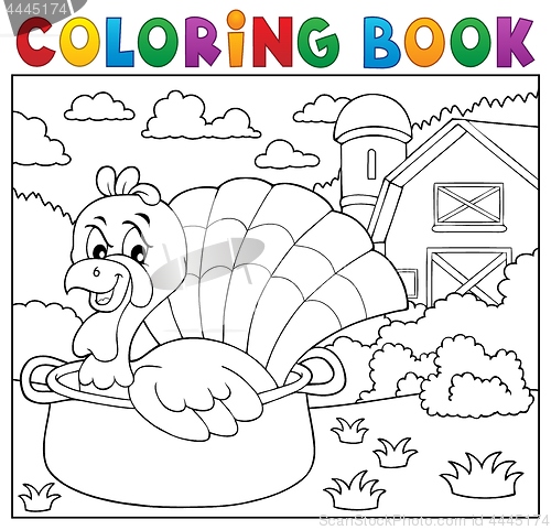 Image of Coloring book turkey bird in pan theme 2