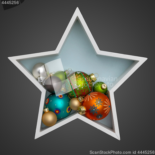 Image of Christmas decoration white star with some glass balls inside