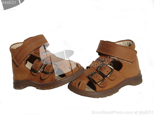 Image of Baby's brown shoes on white background