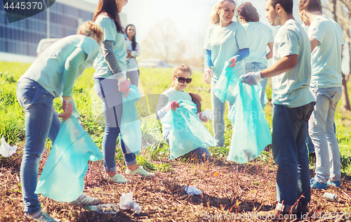 Image of volunteers with garbage bags cleaning park area