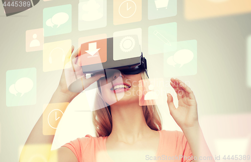 Image of woman in virtual reality headset or 3d glasses