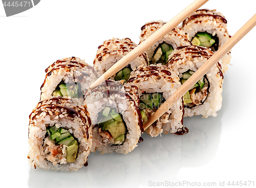 Image of Few pieces of sushi roll california