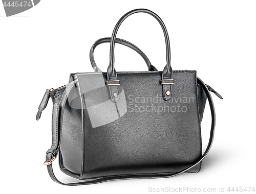 Image of Black leather ladies handbag with strap