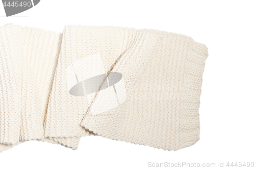 Image of Knitted wool white scarf isolated.