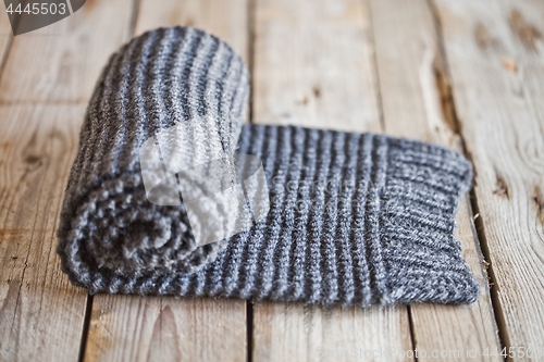 Image of Hand knitted gray scarf.
