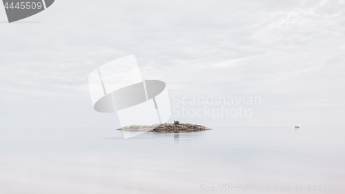 Image of White Seascape - Natural Background With Small Isolated Island