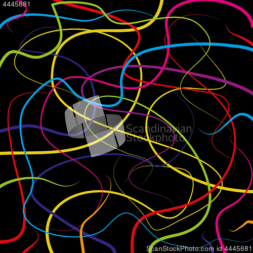 Image of Abstract background with bright strips and rainbow curls