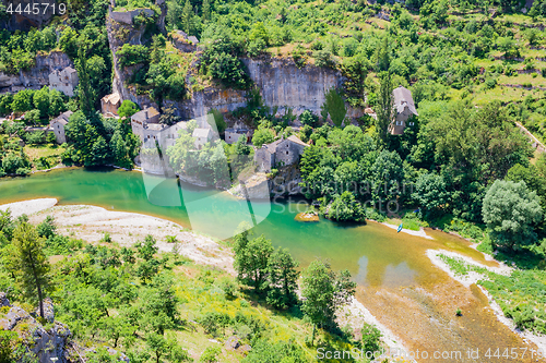 Image of Castelbouc village in the valley of the Tarn river, french canyo