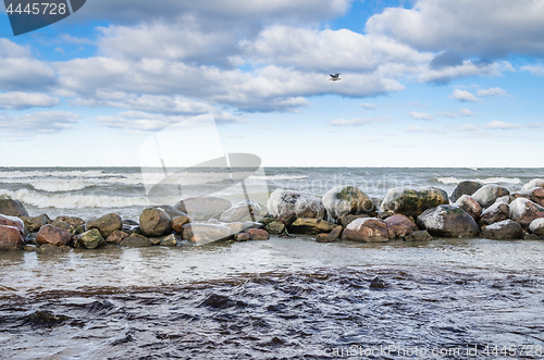 Image of Sea waves breaking on the rocks, seascape